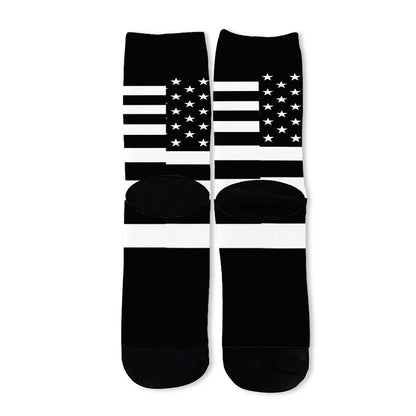 Black American Flag Print Long Socks