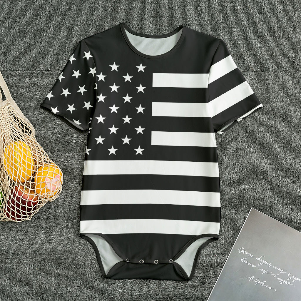 Black American Flag Print Men's Bodysuit