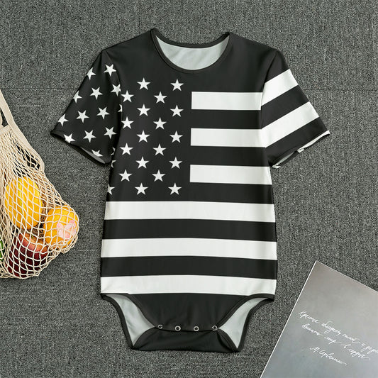 Black American Flag Print Men's Bodysuit