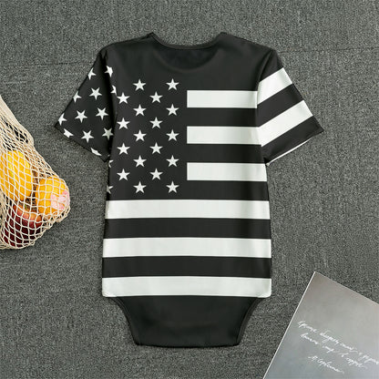 Black American Flag Print Men's Bodysuit