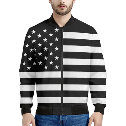 Black American Flag Print Men's Bomber Jacket
