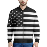 Black American Flag Print Men's Bomber Jacket