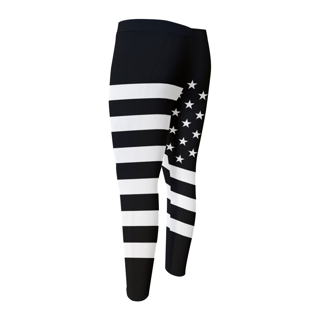 Black American Flag Print Men's Compression Pants