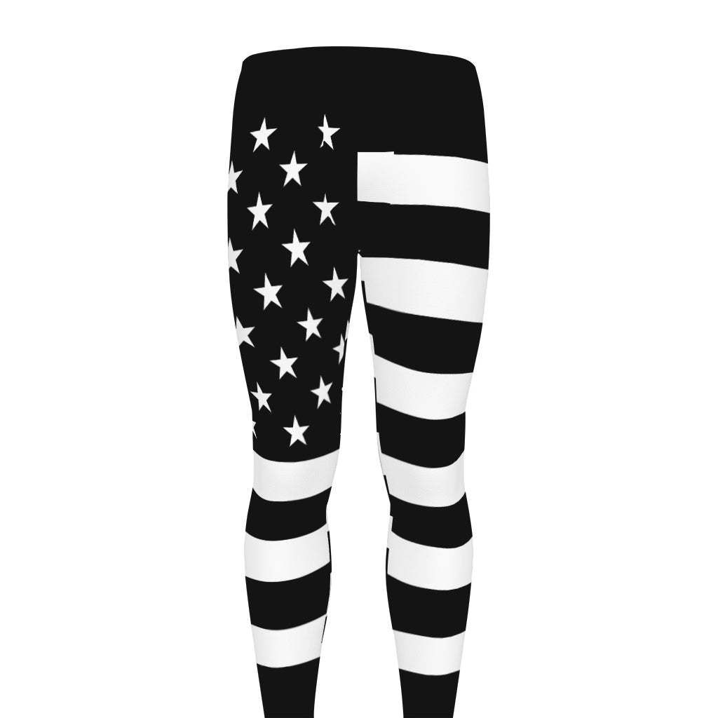 Black American Flag Print Men's leggings