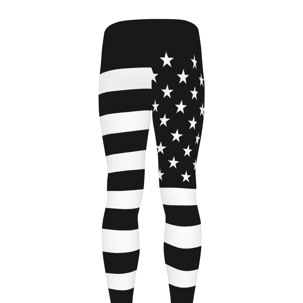 Black American Flag Print Men's leggings