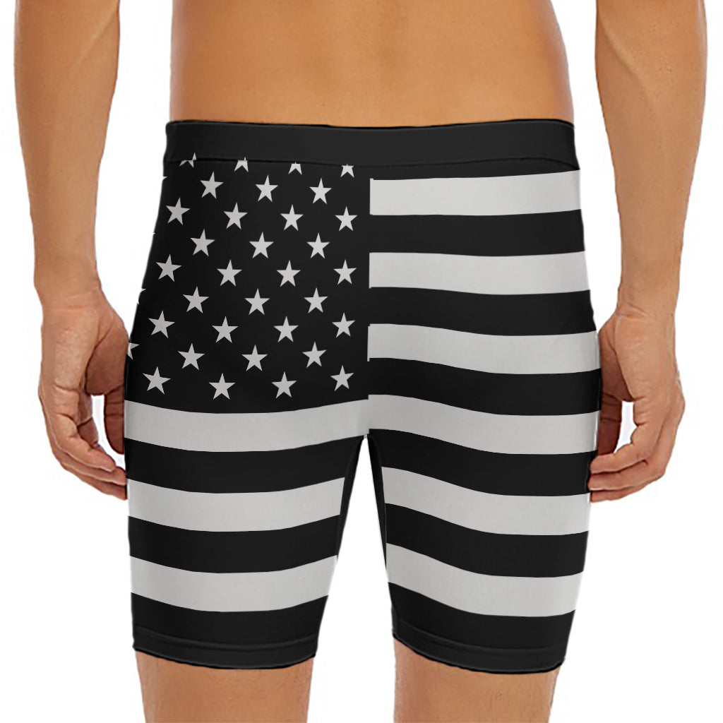 Black American Flag Print Men's Long Boxer Briefs