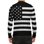 Black American Flag Print Men's Long Sleeve Rash Guard