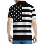 Black American Flag Print Men's Polo Shirt