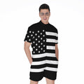 Black American Flag Print Men's Romper