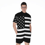 Black American Flag Print Men's Rompers