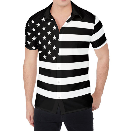 Black American Flag Print Men's Shirt