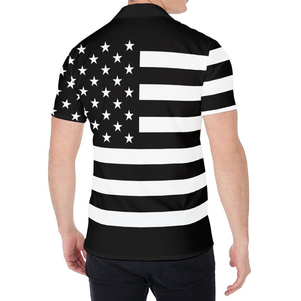 Black American Flag Print Men's Shirt