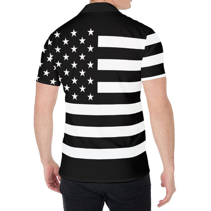 Black American Flag Print Men's Shirt