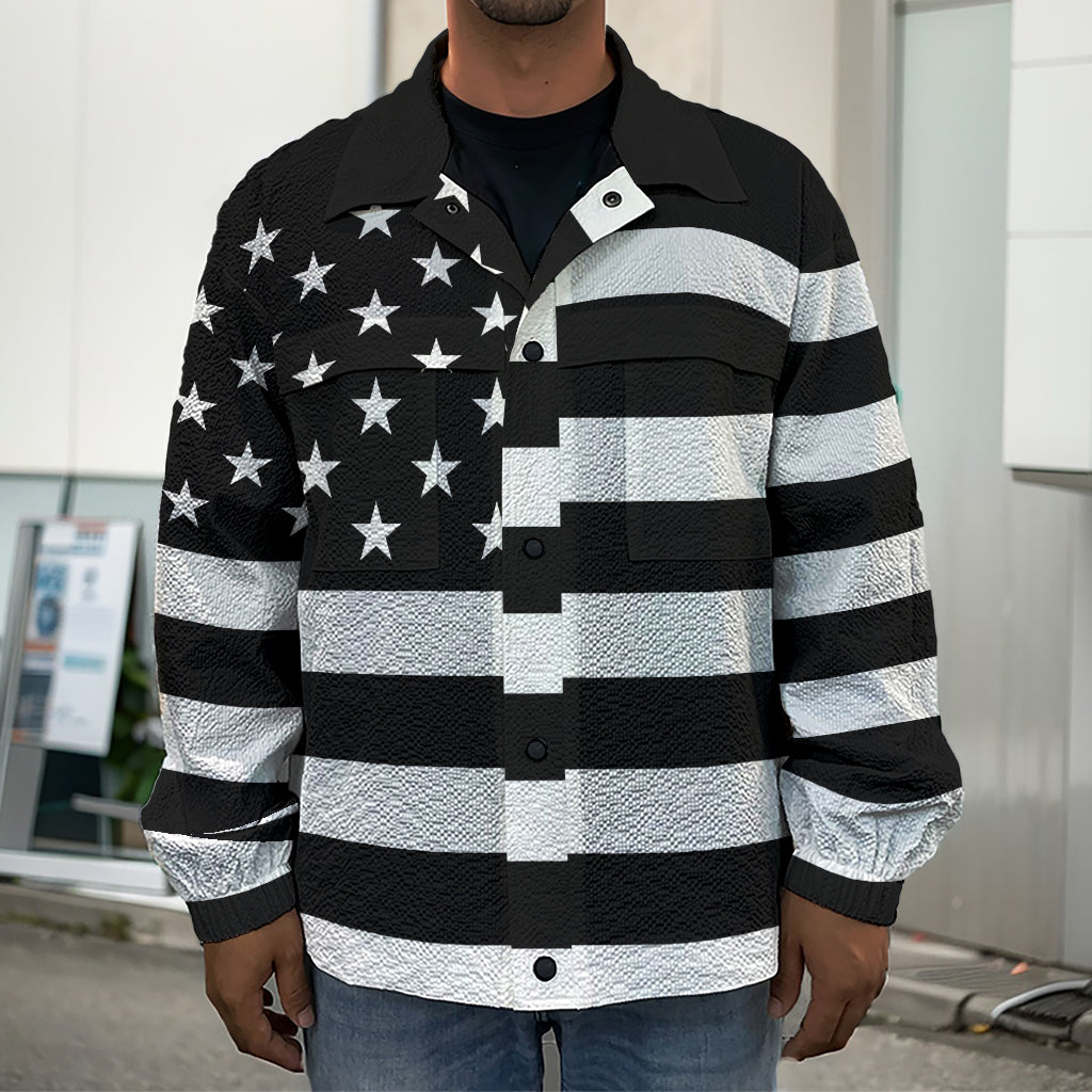 Black American Flag Print Men's Shirt Jacket