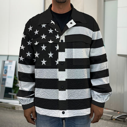 Black American Flag Print Men's Shirt Jacket