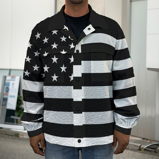 Black American Flag Print Men's Shirt Jacket