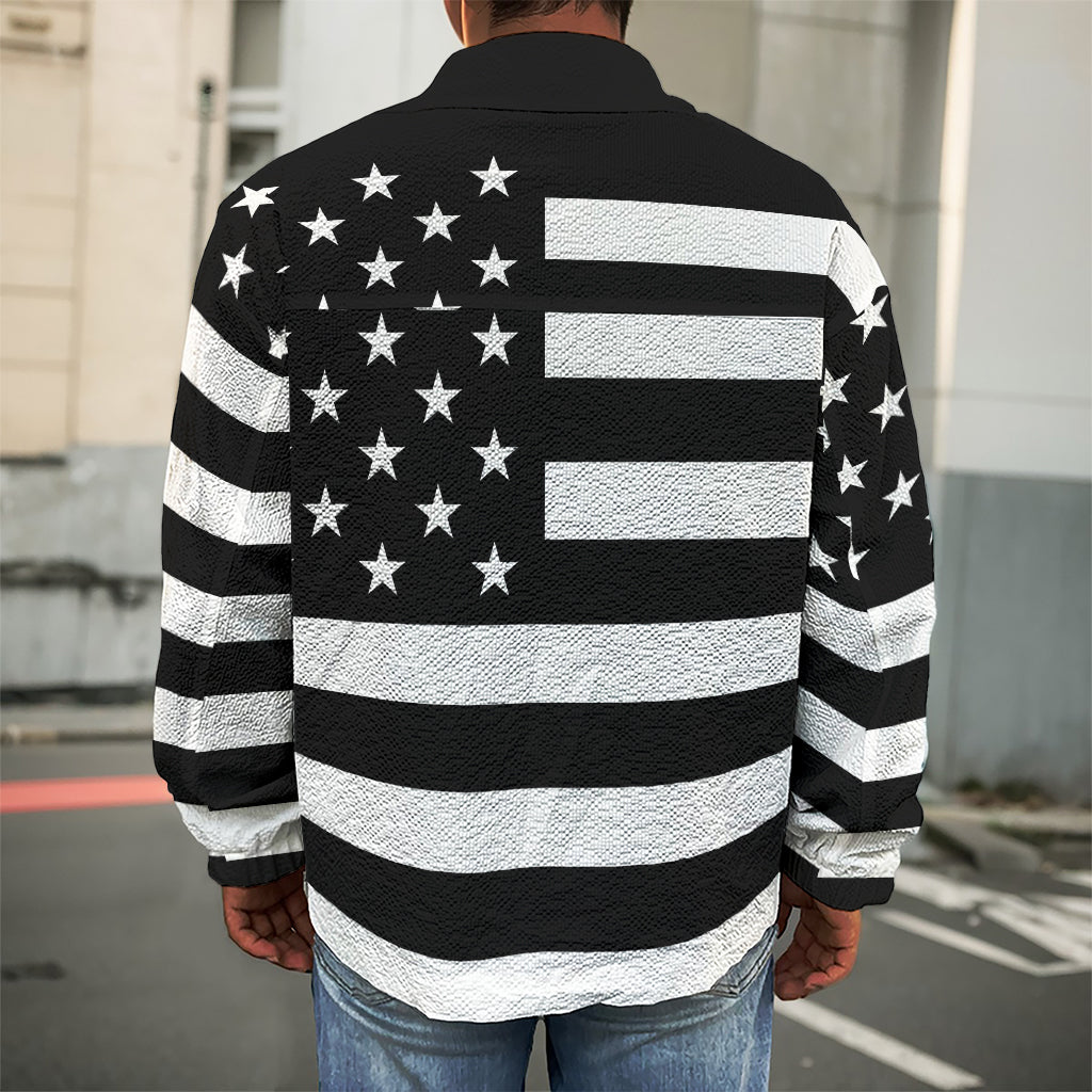 Black American Flag Print Men's Shirt Jacket