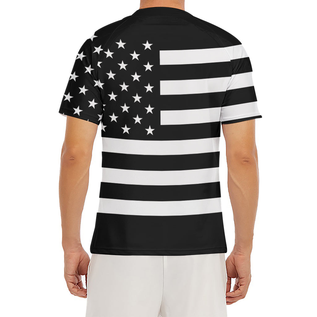 Black American Flag Print Men's Short Sleeve Rash Guard