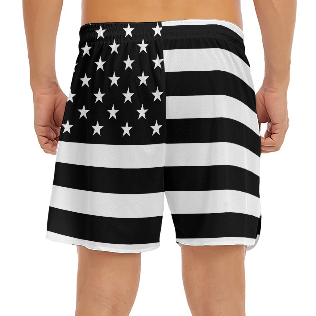 Black American Flag Print Men's Split Running Shorts