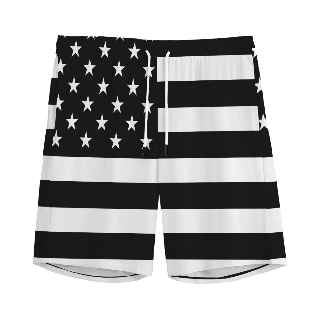 Black American Flag Print Men's Sports Shorts
