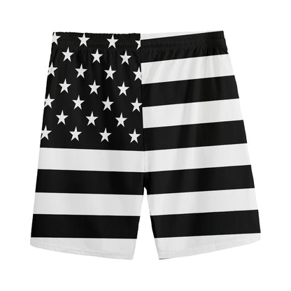 Black American Flag Print Men's Sports Shorts