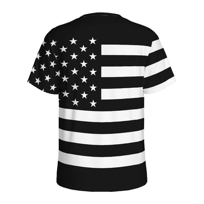 Black American Flag Print Men's Sports T-Shirt