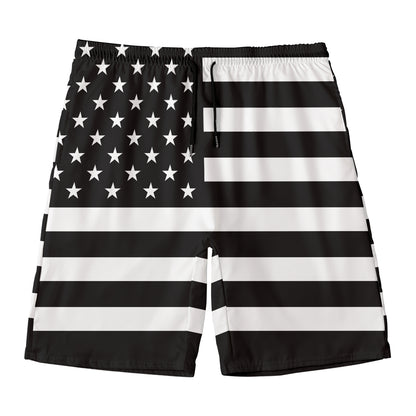 Black American Flag Print Men's Swim Trunks