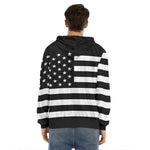 Black American Flag Print Men's Velvet Pullover Hoodie