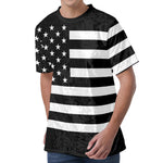 Black American Flag Print Men's Velvet T-Shirt