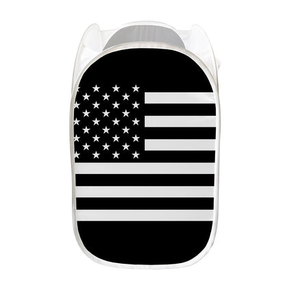 Black American Flag Print Mesh Laundry Hamper