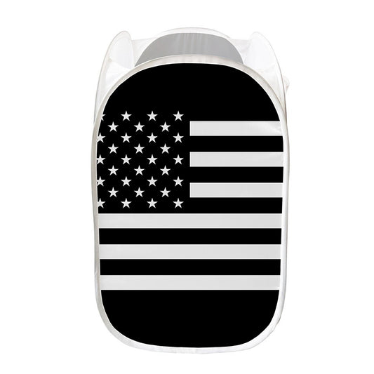 Black American Flag Print Mesh Laundry Hamper