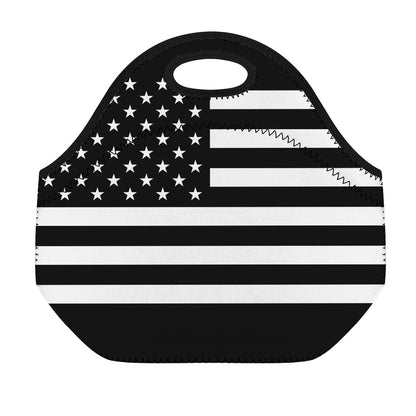 Black American Flag Print Neoprene Lunch Bag