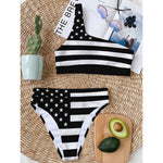 Black American Flag Print One Shoulder Bikini Top
