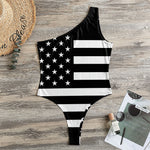 Black American Flag Print One Shoulder Bodysuit