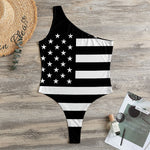 Black American Flag Print One Shoulder Bodysuit