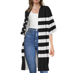 Black American Flag Print Open Front Beach Cover Up