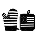 Black American Flag Print Oven Mitt And Pot Holder Set