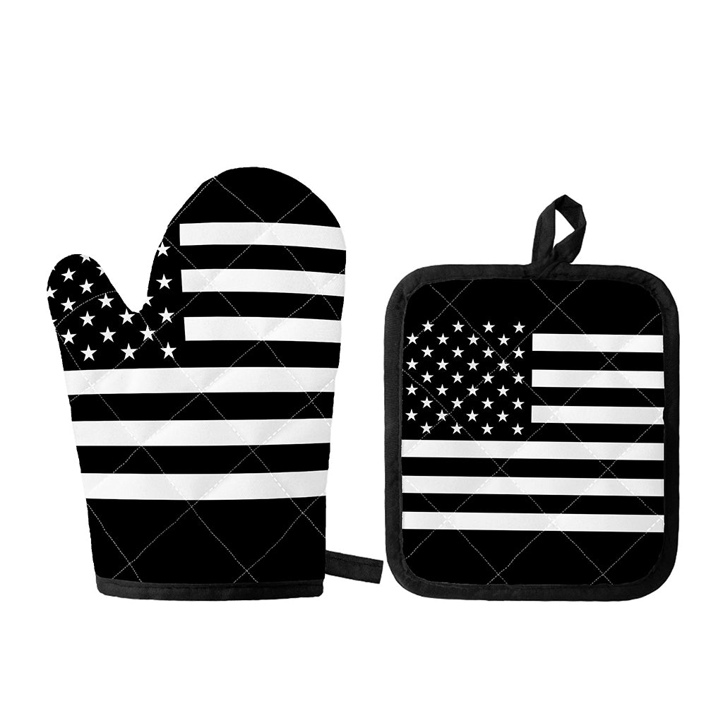 Black American Flag Print Oven Mitt And Pot Holder Set