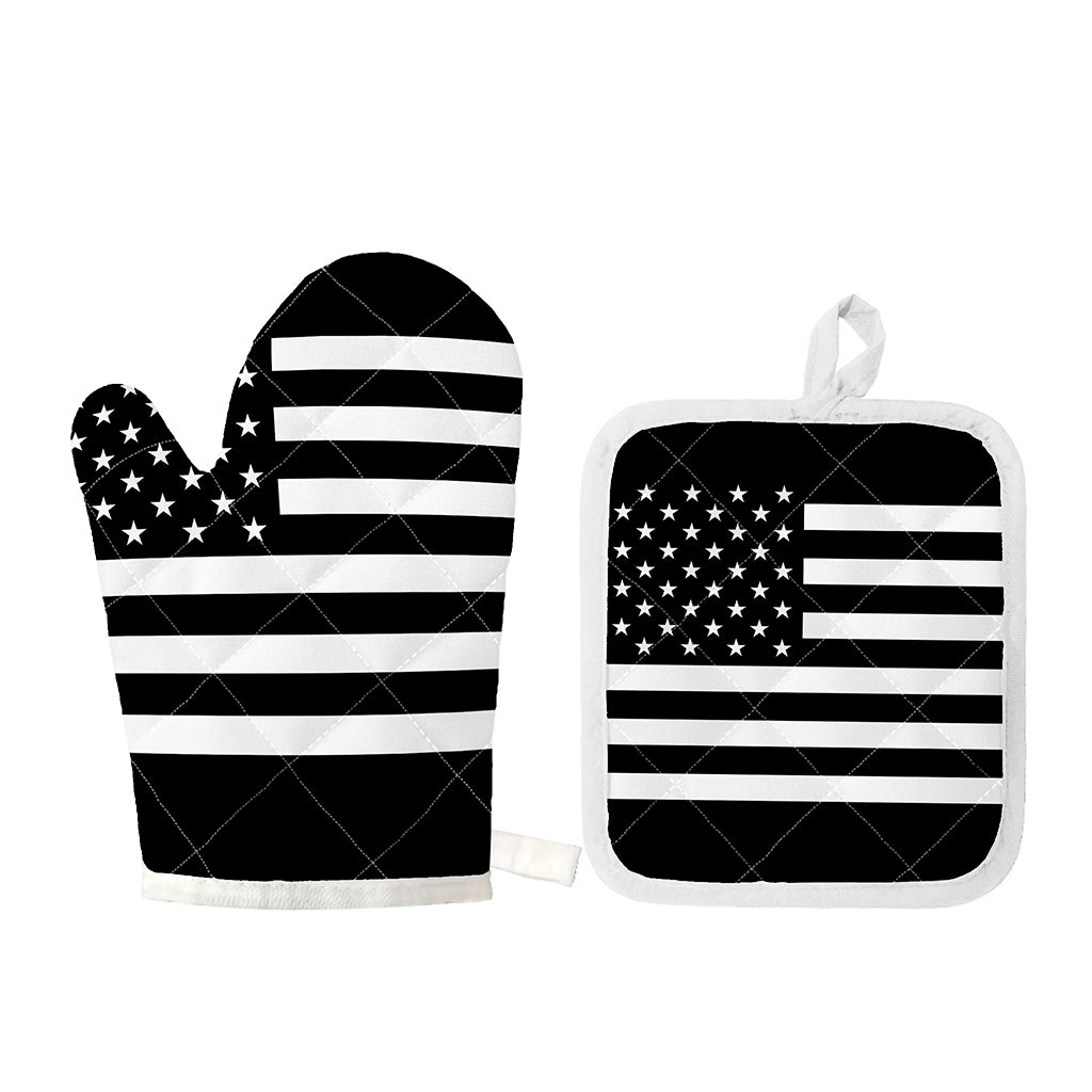 Black American Flag Print Oven Mitt And Pot Holder Set