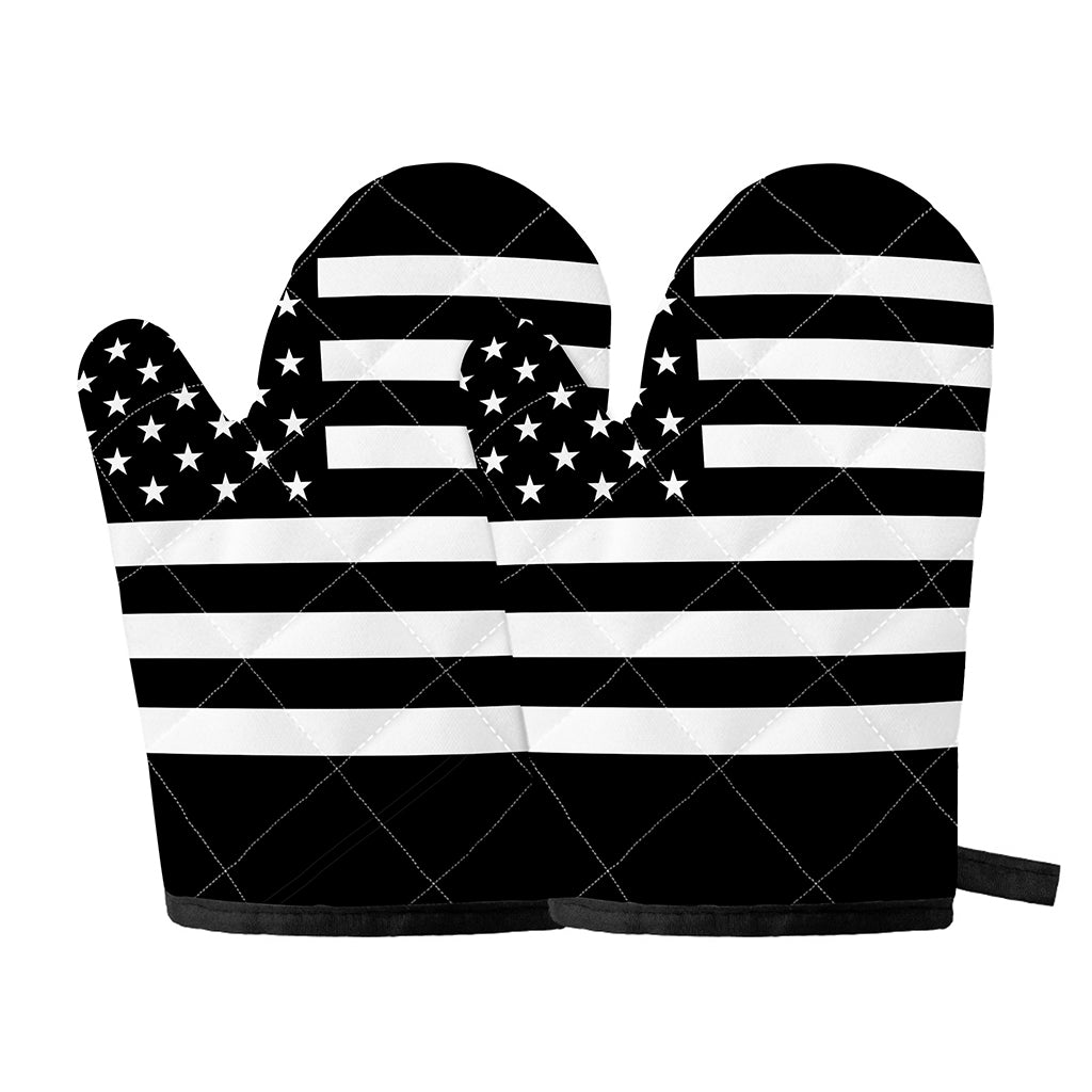Black American Flag Print Oven Mitts