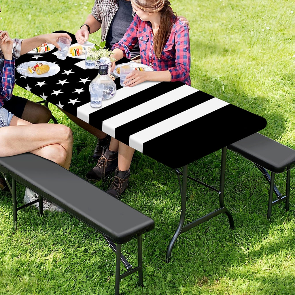 Black American Flag Print Picnic Table Cover