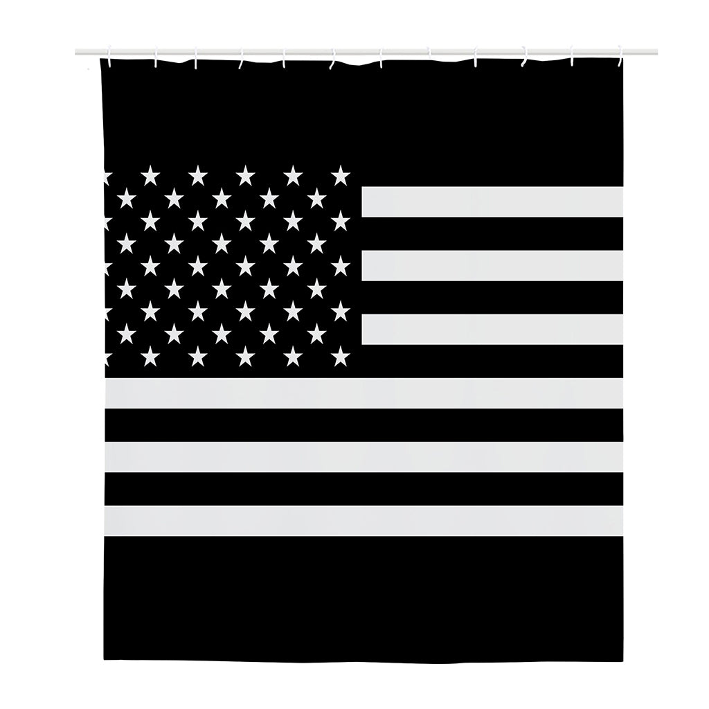 Black American Flag Print Polyester Shower Curtain