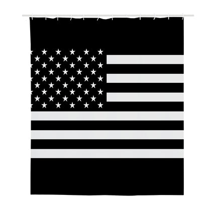 Black American Flag Print Polyester Shower Curtain