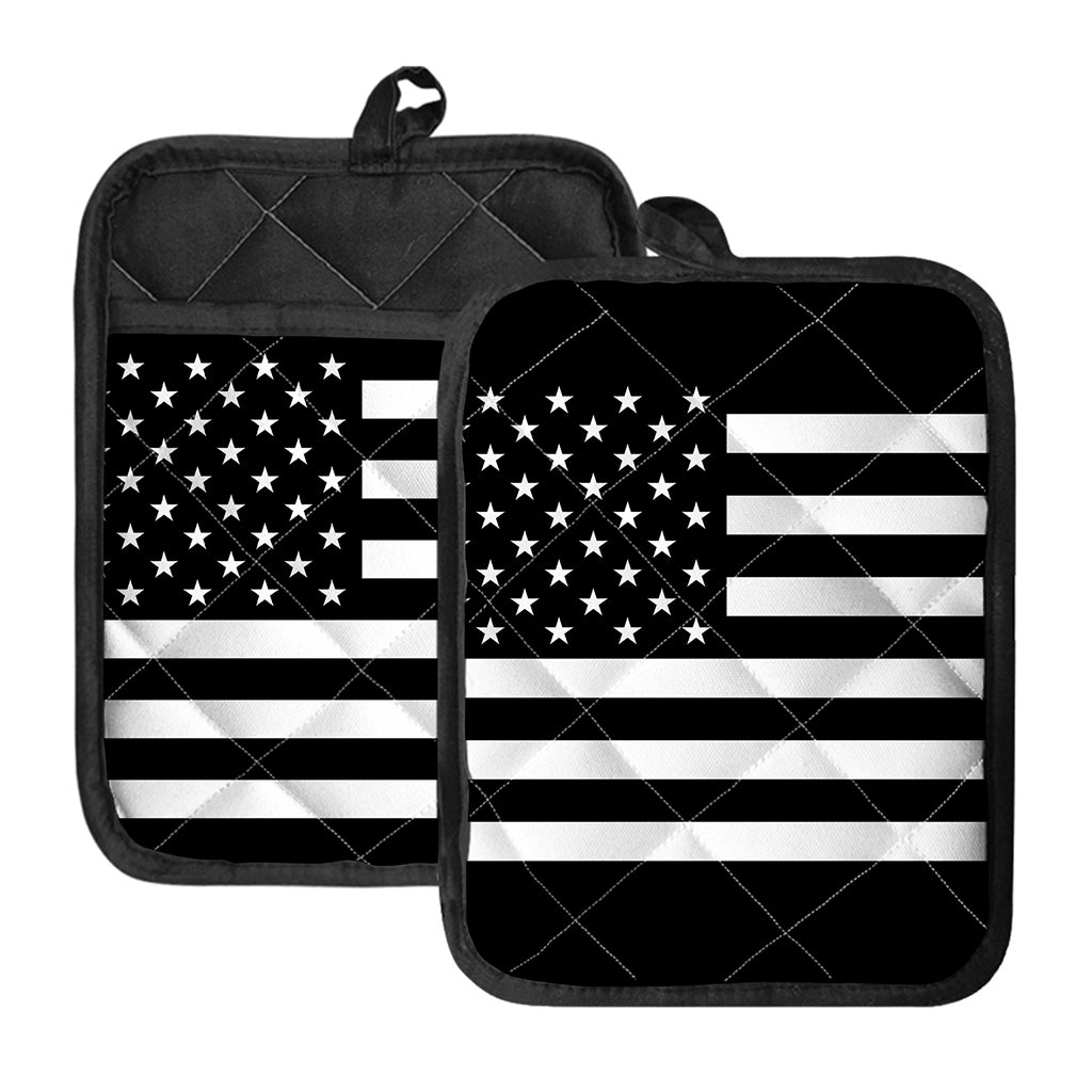 Black American Flag Print Pot Holders With Pocket