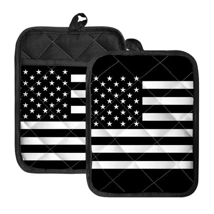 Black American Flag Print Pot Holders With Pocket