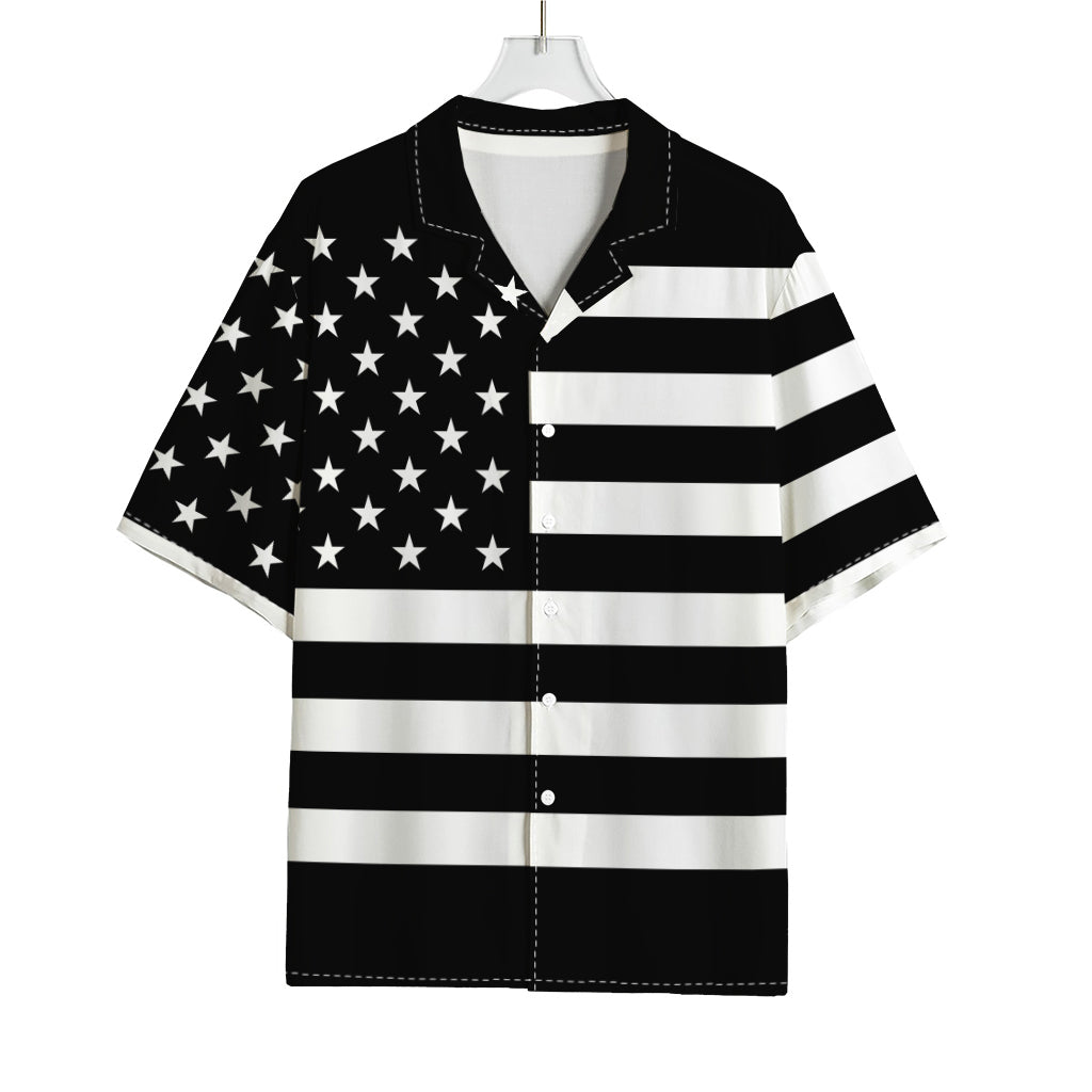 Black American Flag Print Rayon Hawaiian Shirt