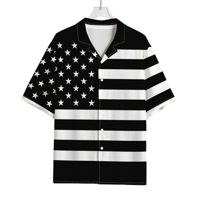 Black American Flag Print Rayon Hawaiian Shirt