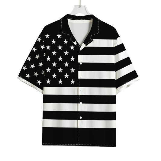 Black American Flag Print Rayon Hawaiian Shirt