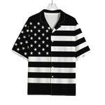 Black American Flag Print Rayon Hawaiian Shirt