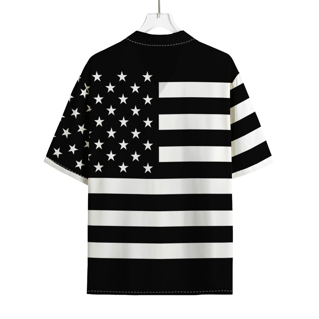 Black American Flag Print Rayon Hawaiian Shirt